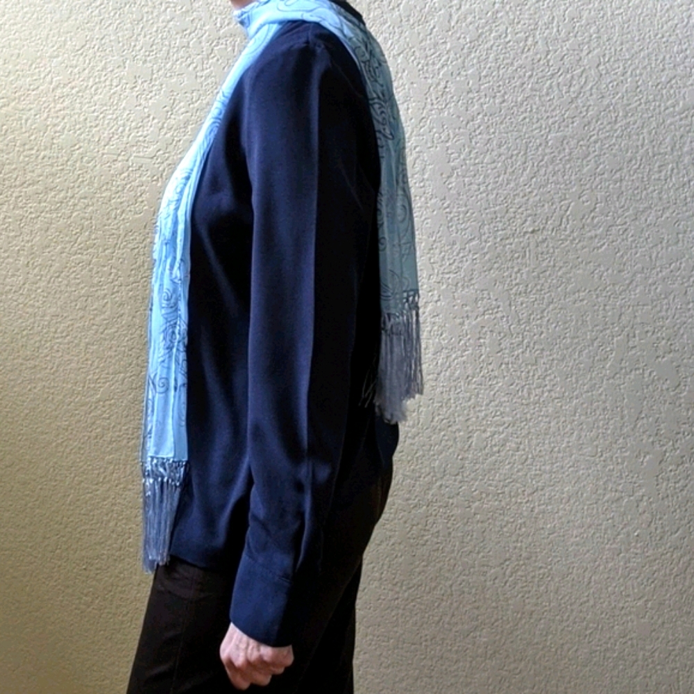 Baby Blue Paisley Neck Scarf with Fringe - Picture 2 of 7